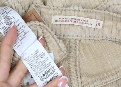 Levi's Women Beige Size 26 Ribcage Straight Ankle Corduroy Trousers