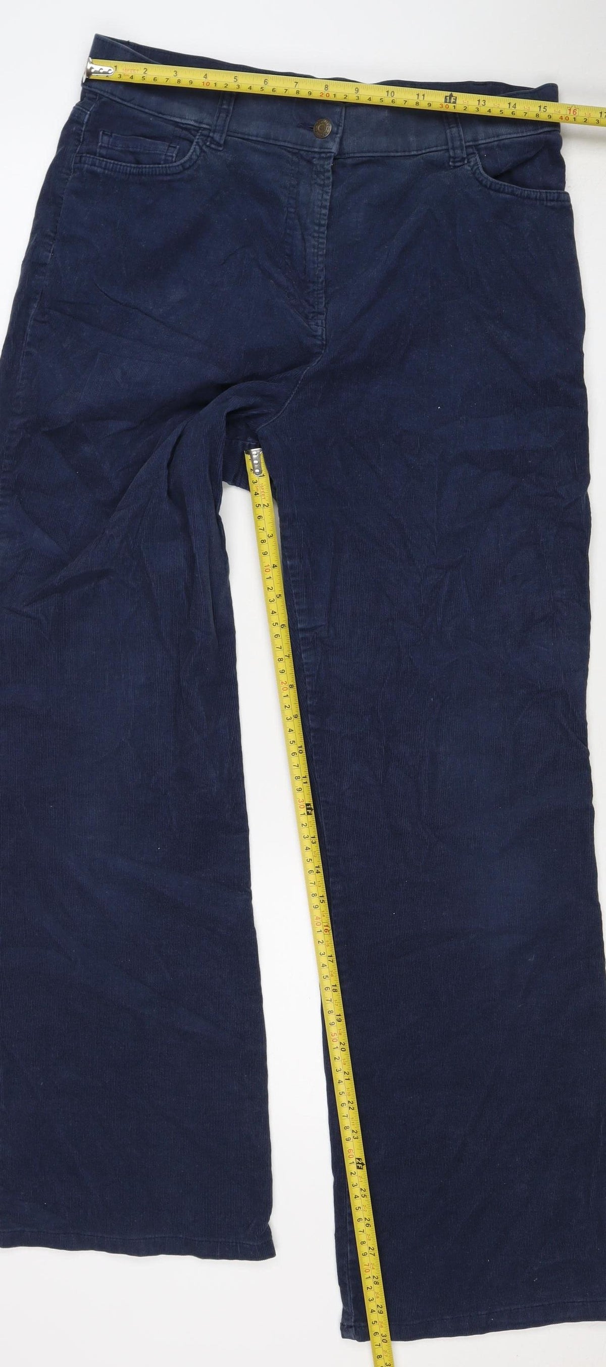 Marks & Spencer Women’s Navy Corduroy Straight Trousers UK 16