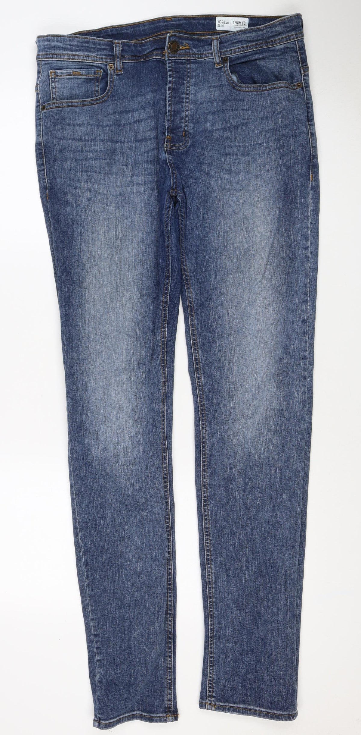 Denim Co. Men’s Blue W34 L34 Slim Straight Stretch Jeans