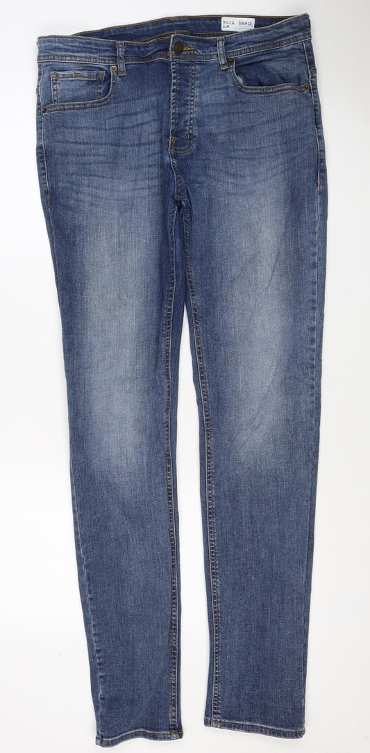 Back view of Denim Co. Men’s Blue W34 L34 Slim Straight Stretch Jeans