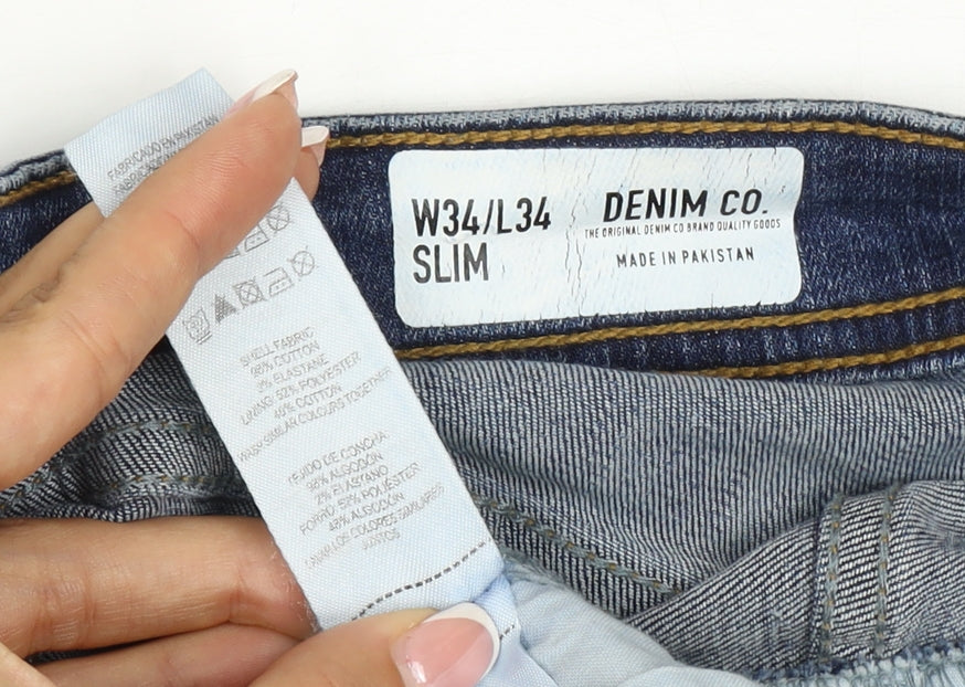 Denim Co. Men’s Blue W34 L34 Slim Straight Stretch Jeans