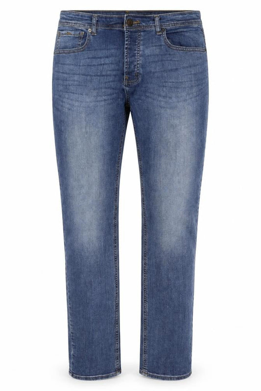 Front view of Denim Co. Men’s Blue W34 L34 Slim Straight Stretch Jeans