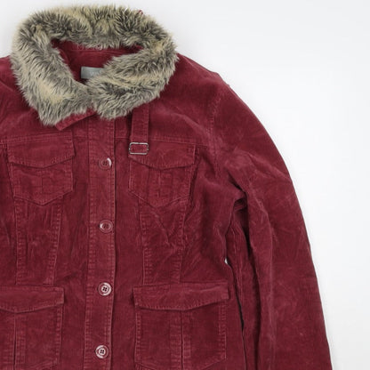 Wallis Women’s Red UK 14 Basic Corduroy Faux Fur Collar Jacket