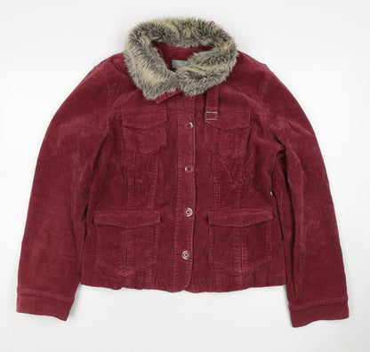 Wallis Women’s Red UK 14 Basic Corduroy Faux Fur Collar Jacket