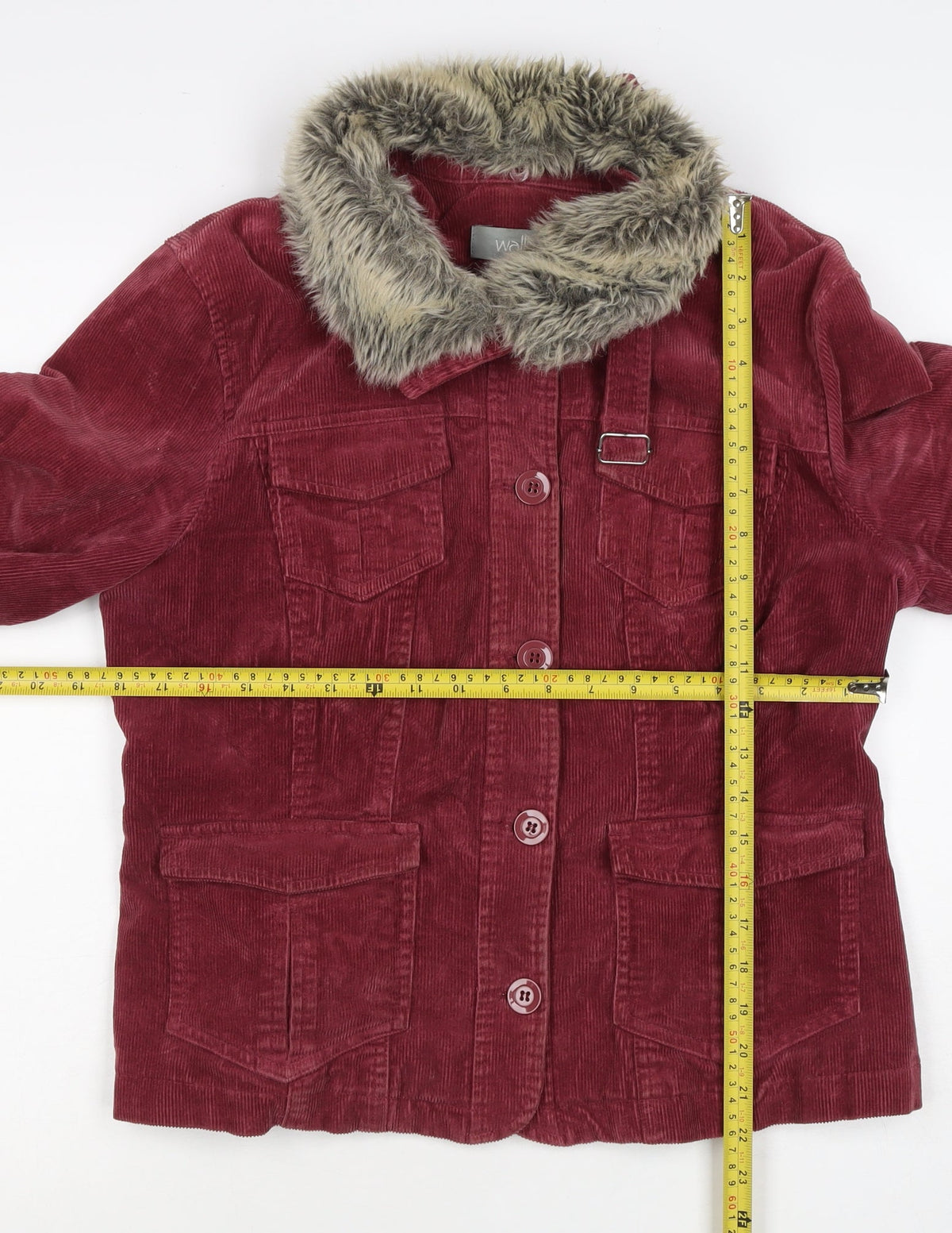 Wallis Women’s Red UK 14 Basic Corduroy Faux Fur Collar Jacket