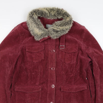 Wallis Women’s Red UK 14 Basic Corduroy Faux Fur Collar Jacket