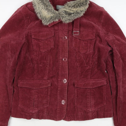 Wallis Women’s Red UK 14 Basic Corduroy Faux Fur Collar Jacket