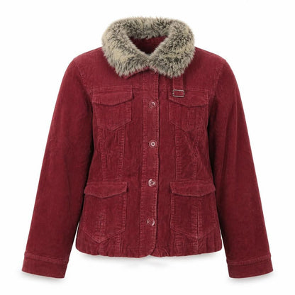 Wallis Women’s Red UK 14 Basic Corduroy Faux Fur Collar Jacket