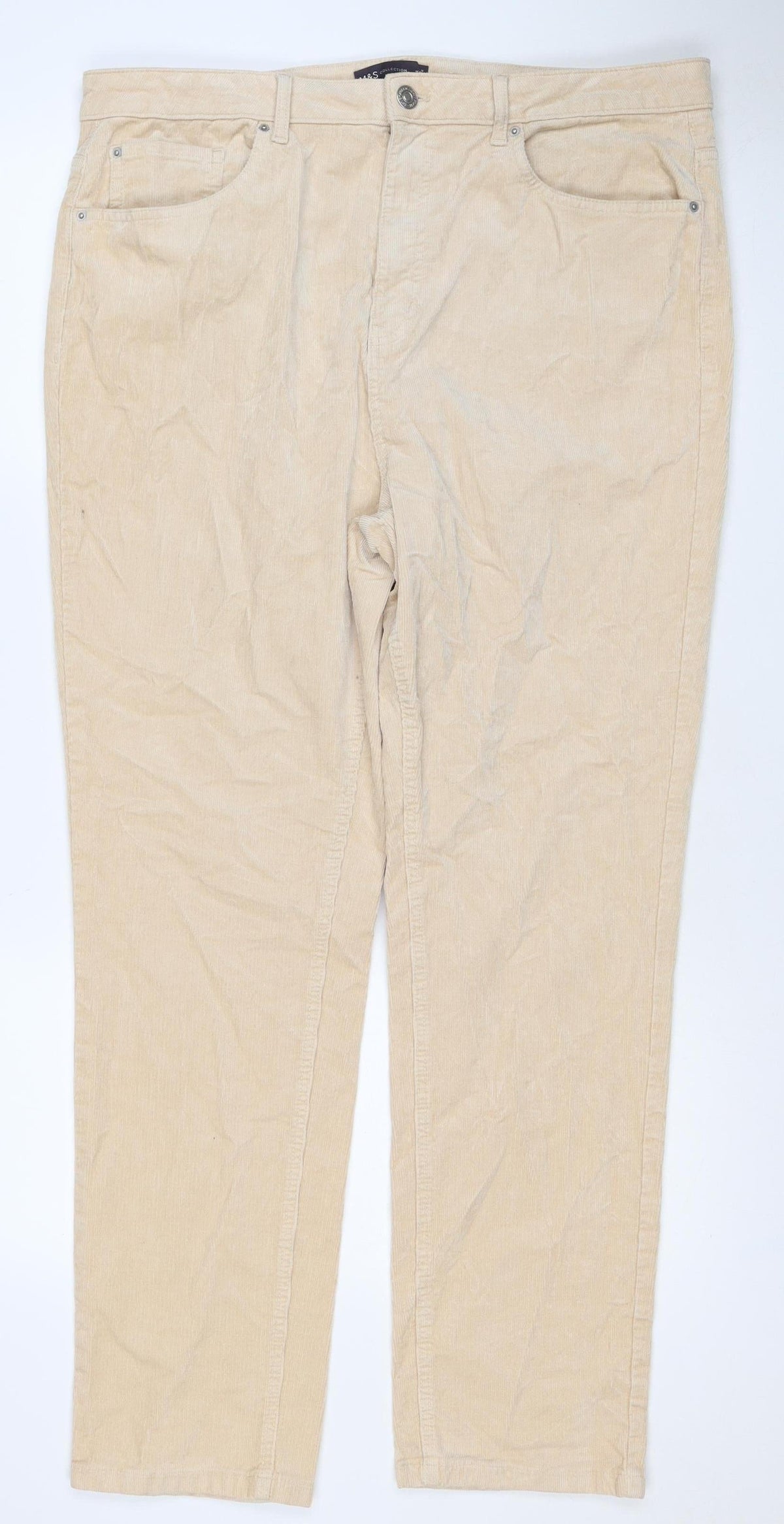 Marks & Spencer Women Beige Corduroy Straight Trousers UK 18 Regular