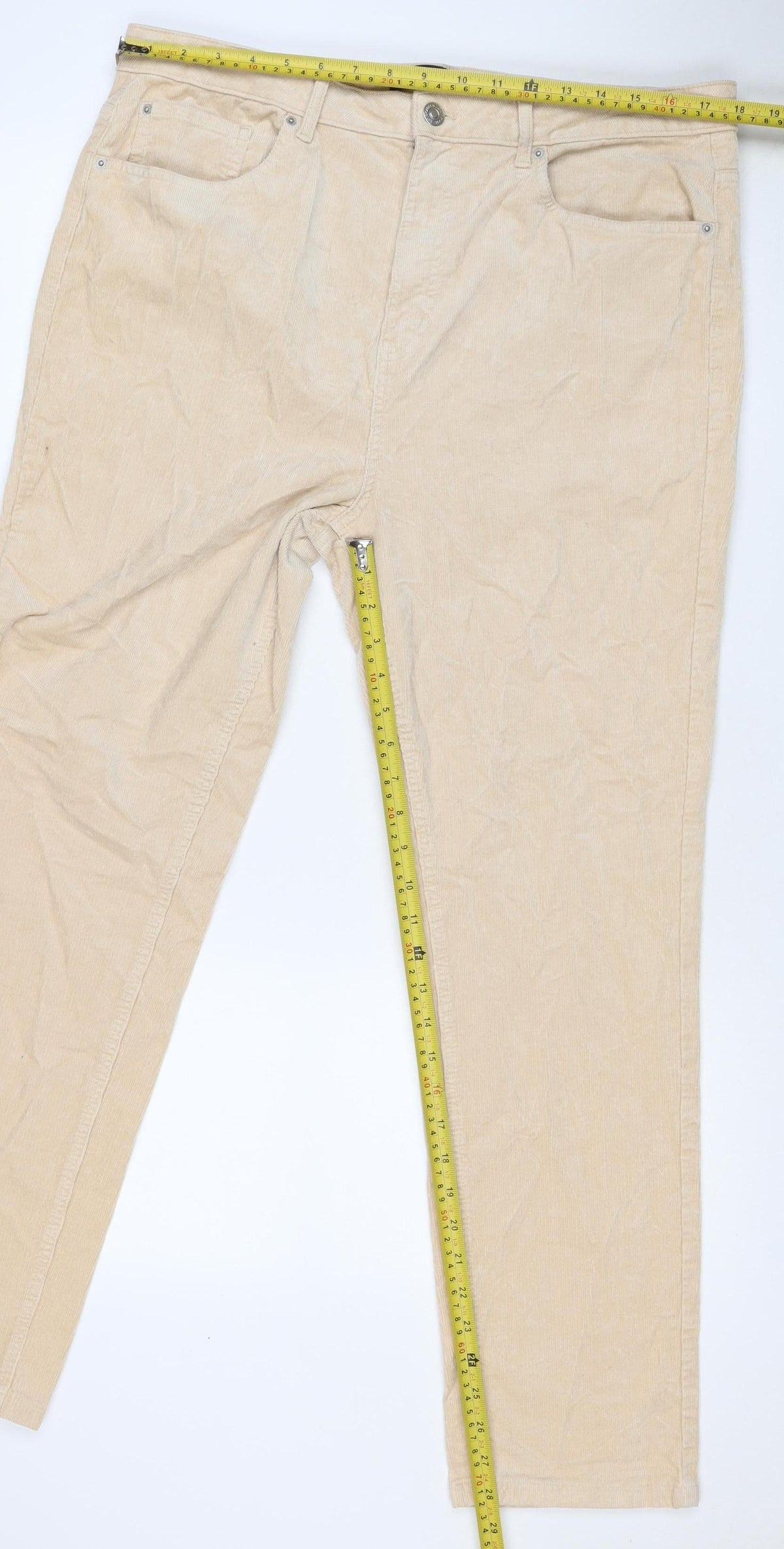 Marks & Spencer Women Beige Corduroy Straight Trousers UK 18 Regular