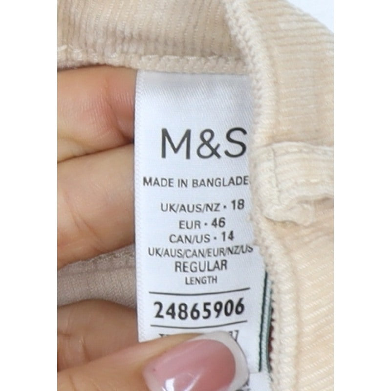 Marks & Spencer Women Beige Corduroy Straight Trousers UK 18 Regular