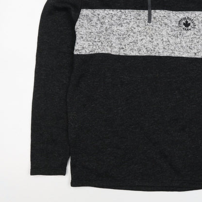 Fits For Me Men's Black Grey L 1/4 Zip Pullover High Neck Sweatshirt