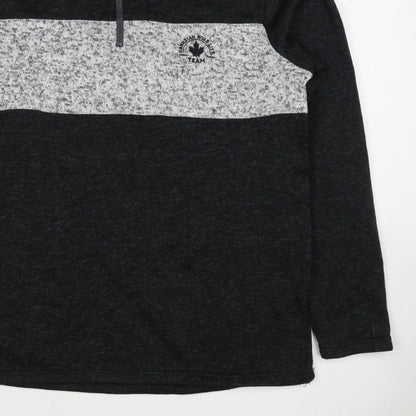 Fits For Me Men's Black Grey L 1/4 Zip Pullover High Neck Sweatshirt