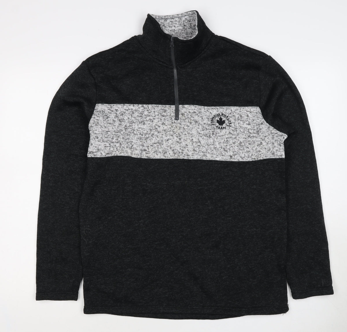 Fits For Me Men's Black Grey L 1/4 Zip Pullover High Neck Sweatshirt