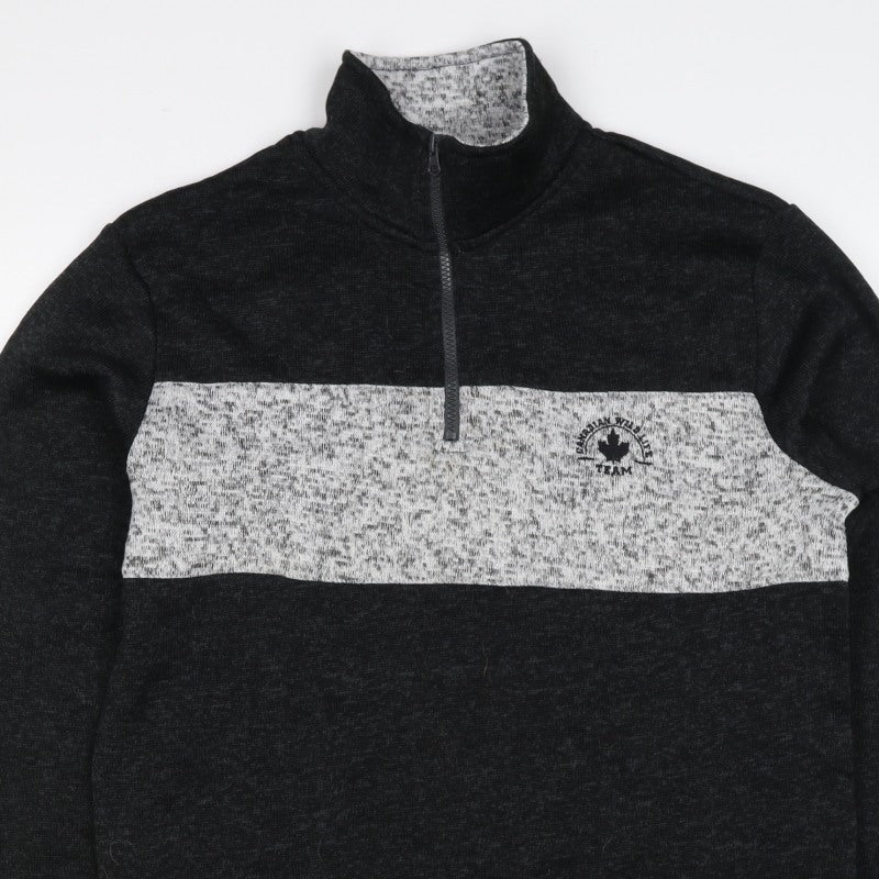Fits For Me Men's Black Grey L 1/4 Zip Pullover High Neck Sweatshirt