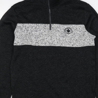 Fits For Me Men's Black Grey L 1/4 Zip Pullover High Neck Sweatshirt