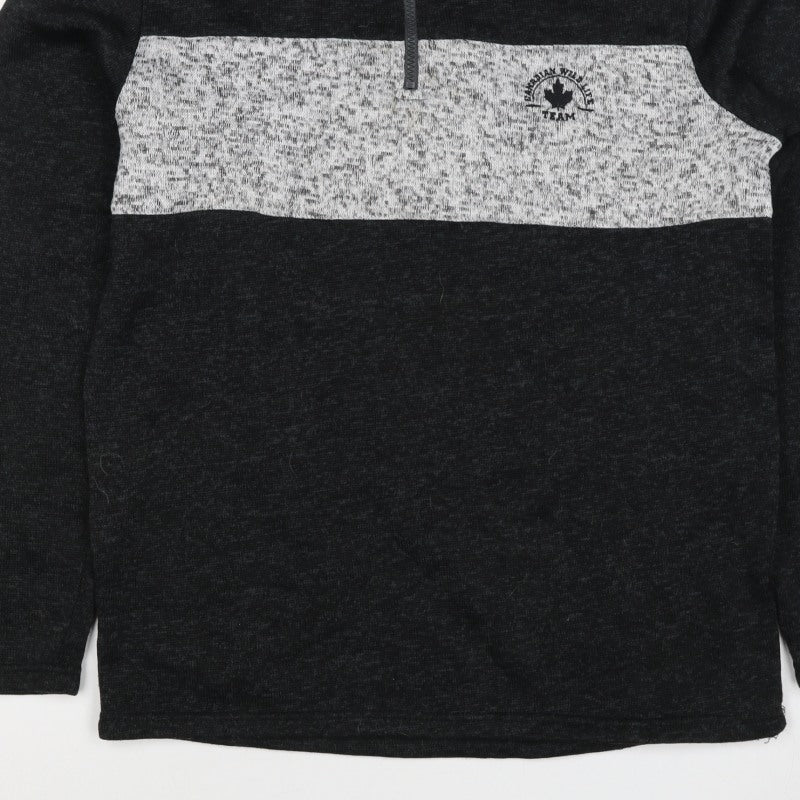 Fits For Me Men's Black Grey L 1/4 Zip Pullover High Neck Sweatshirt