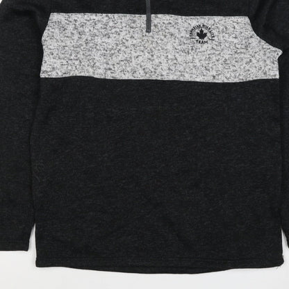 Fits For Me Men's Black Grey L 1/4 Zip Pullover High Neck Sweatshirt
