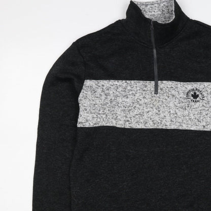Fits For Me Men's Black Grey L 1/4 Zip Pullover High Neck Sweatshirt