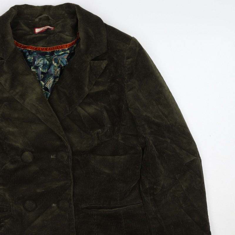 Joe Browns Women Green UK 12 Corduroy Double-Breasted Blazer Floral Lined
