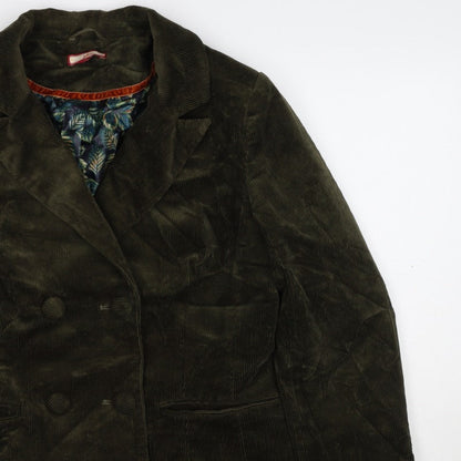 Joe Browns Women Green UK 12 Corduroy Double-Breasted Blazer Floral Lined