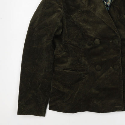 Joe Browns Women Green UK 12 Corduroy Double-Breasted Blazer Floral Lined