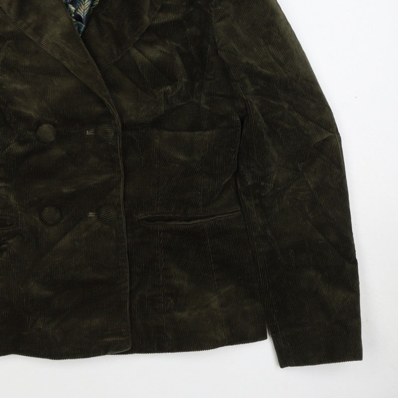 Joe Browns Women Green UK 12 Corduroy Double-Breasted Blazer Floral Lined