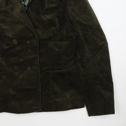 Joe Browns Women Green UK 12 Corduroy Double-Breasted Blazer Floral Lined