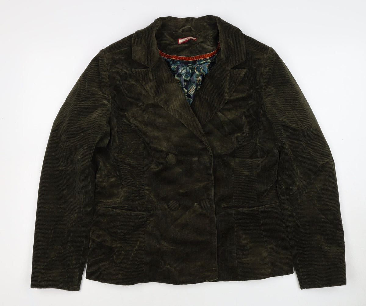 Joe Browns Women Green UK 12 Corduroy Double-Breasted Blazer Floral Lined