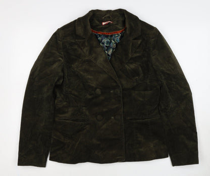 Joe Browns Women Green UK 12 Corduroy Double-Breasted Blazer Floral Lined