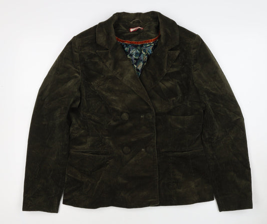 Joe Browns Women Green UK 12 Corduroy Double-Breasted Blazer Floral Lined
