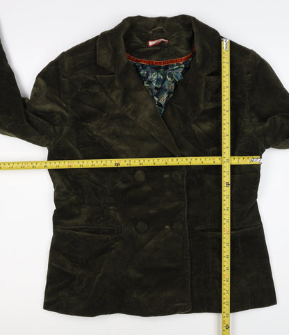 Joe Browns Women Green UK 12 Corduroy Double-Breasted Blazer Floral Lined