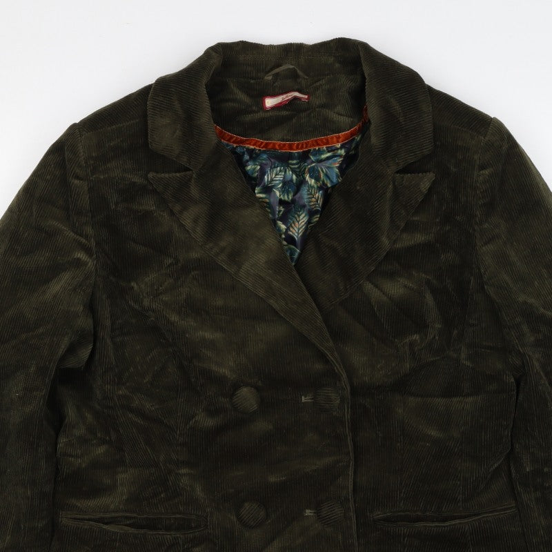 Joe Browns Women Green UK 12 Corduroy Double-Breasted Blazer Floral Lined