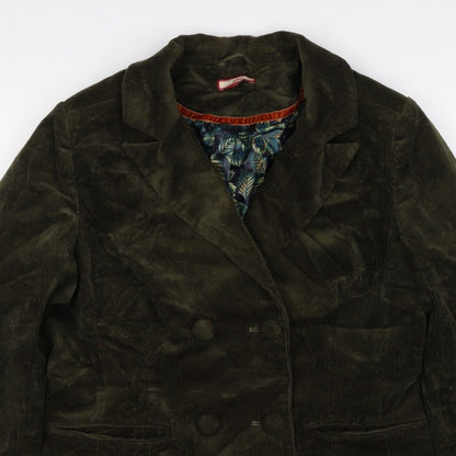 Joe Browns Women Green UK 12 Corduroy Double-Breasted Blazer Floral Lined
