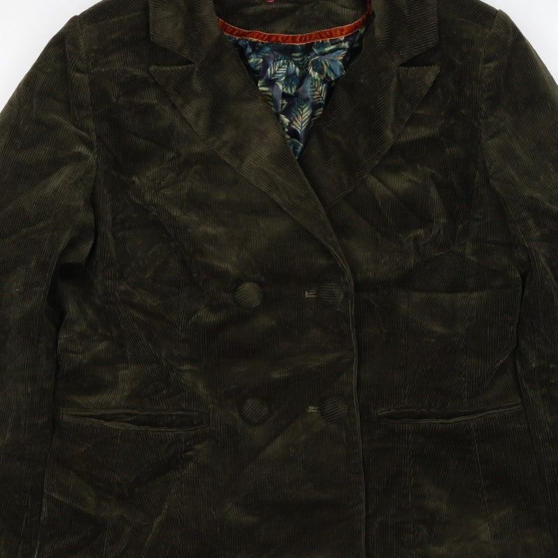 Joe Browns Women Green UK 12 Corduroy Double-Breasted Blazer Floral Lined