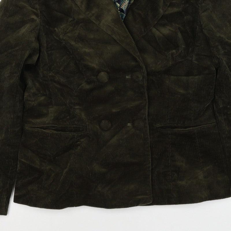 Joe Browns Women Green UK 12 Corduroy Double-Breasted Blazer Floral Lined