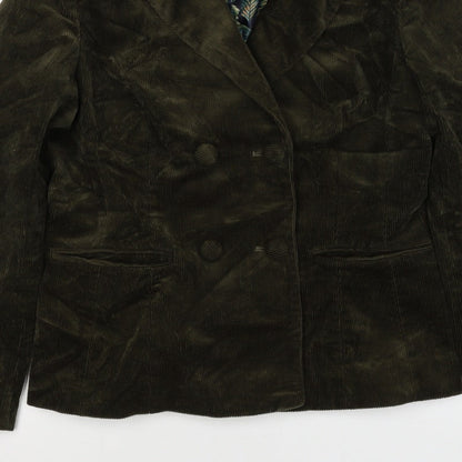 Joe Browns Women Green UK 12 Corduroy Double-Breasted Blazer Floral Lined