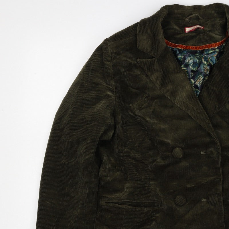 Joe Browns Women Green UK 12 Corduroy Double-Breasted Blazer Floral Lined