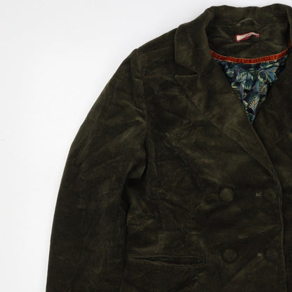 Joe Browns Women Green UK 12 Corduroy Double-Breasted Blazer Floral Lined