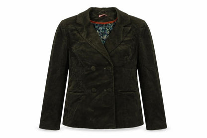 Joe Browns Women Green UK 12 Corduroy Double-Breasted Blazer Floral Lined