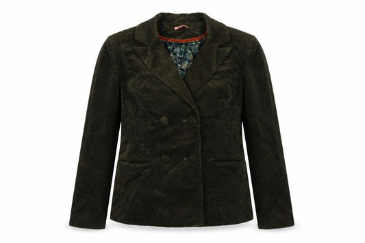 Joe Browns Women Green UK 12 Corduroy Double-Breasted Blazer Floral Lined