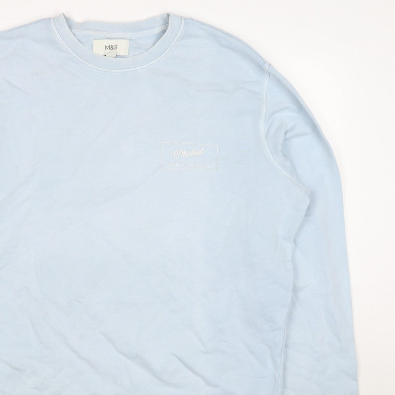 Marks and Spencer Men Blue L Logo Crew Neck Pullover Sweatshirt