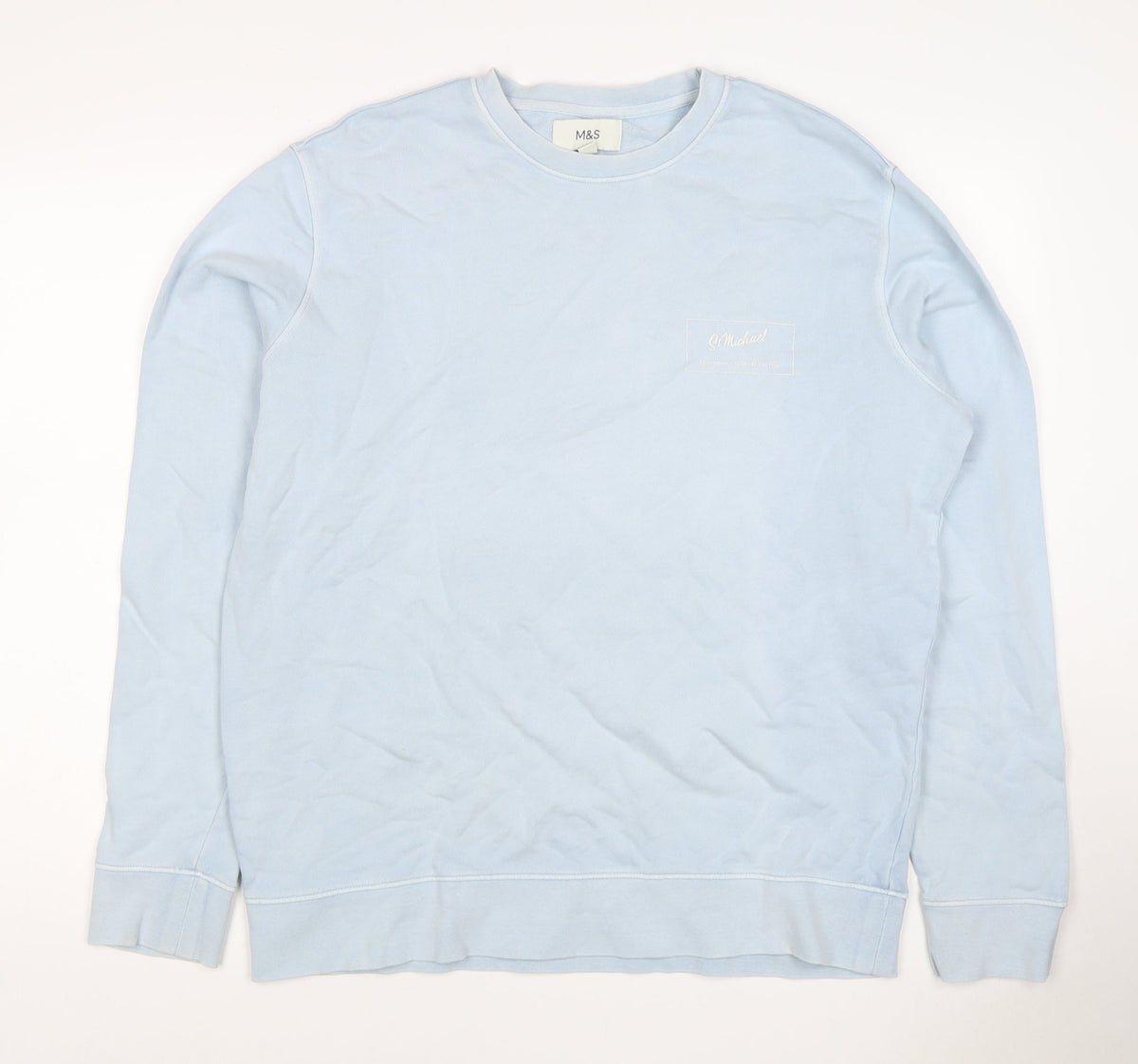 Marks and Spencer Men Blue L Logo Crew Neck Pullover Sweatshirt