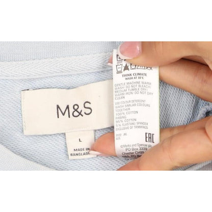 Marks and Spencer Men Blue L Logo Crew Neck Pullover Sweatshirt