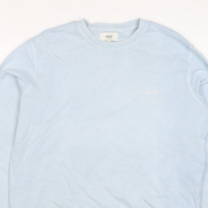 Marks and Spencer Men Blue L Logo Crew Neck Pullover Sweatshirt