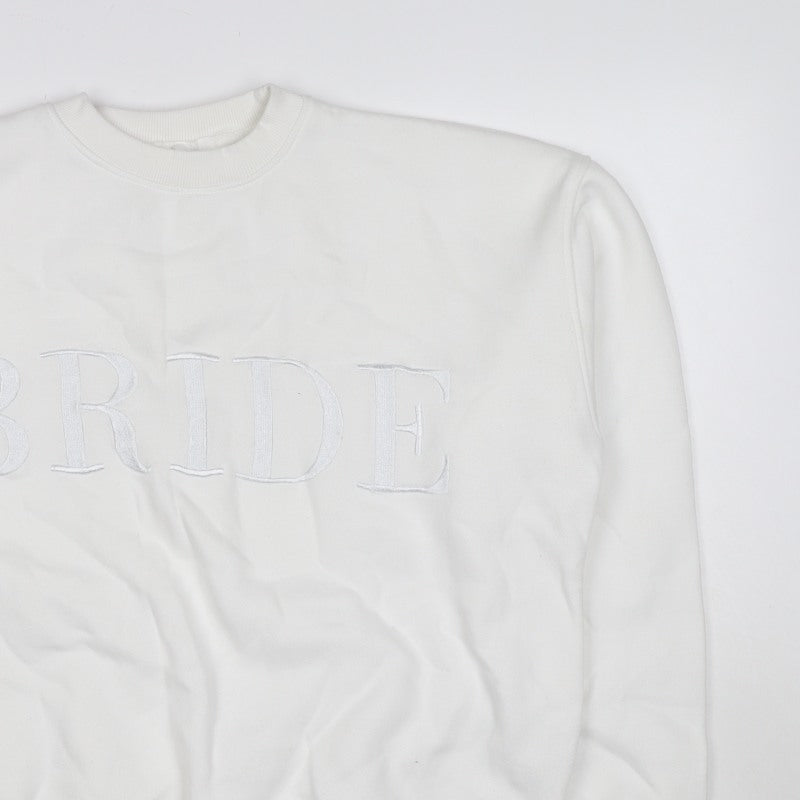 Six Stories Women’s White S Bride Embroidered Crew Neck Pullover Sweatshirt