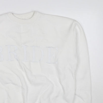 Six Stories Women’s White S Bride Embroidered Crew Neck Pullover Sweatshirt