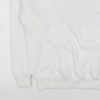 Six Stories Women’s White S Bride Embroidered Crew Neck Pullover Sweatshirt