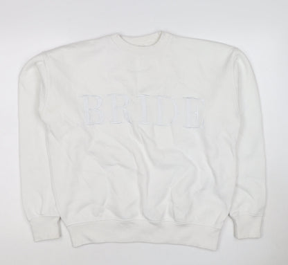 Six Stories Women’s White S Bride Embroidered Crew Neck Pullover Sweatshirt