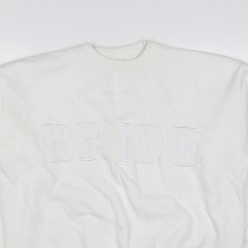 Six Stories Women’s White S Bride Embroidered Crew Neck Pullover Sweatshirt